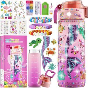 Decorate Your Own Water Bottle Kit Mermaid Painting Diamond Art & Bracelet 4+
